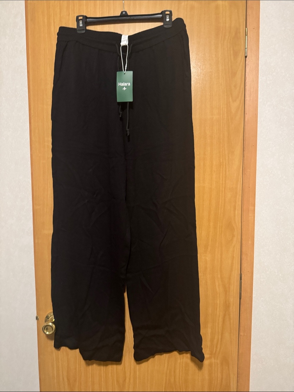 High Waisted Drawstring Pocket Wide Leg Baggy Casual Linen-Feel Pants